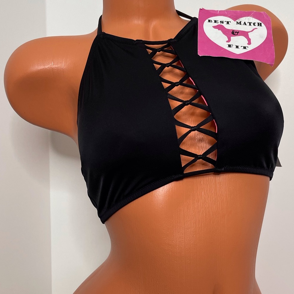 Victoria’s Secret PINK S Logo Bathing Suit Top Strappy Caged Cut Out Padded